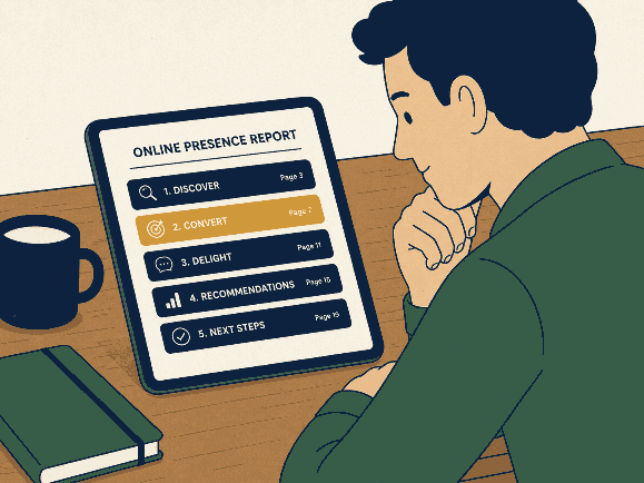 Joburg business owner reads their Online Presence Report and sees what to fix first for seo 
