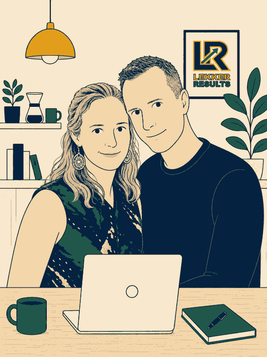 Illustration of Lekker Results Founders - Tomek and Viktoria together in their home office