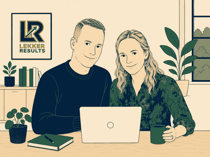 Tomek and Viktoria, the two founders of Lekker Results, working together at their Northern Joburg home-office desk