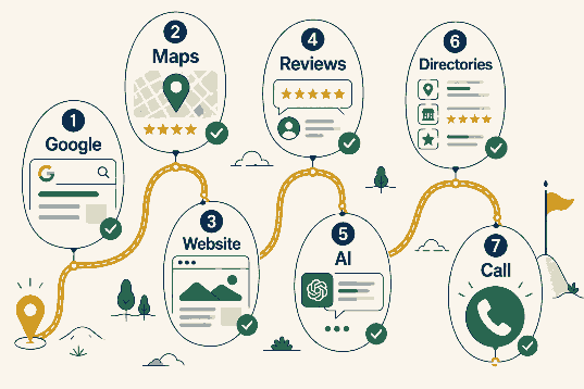 customer journey to making a call exploring various trust signals google, ai, reviews, directories
